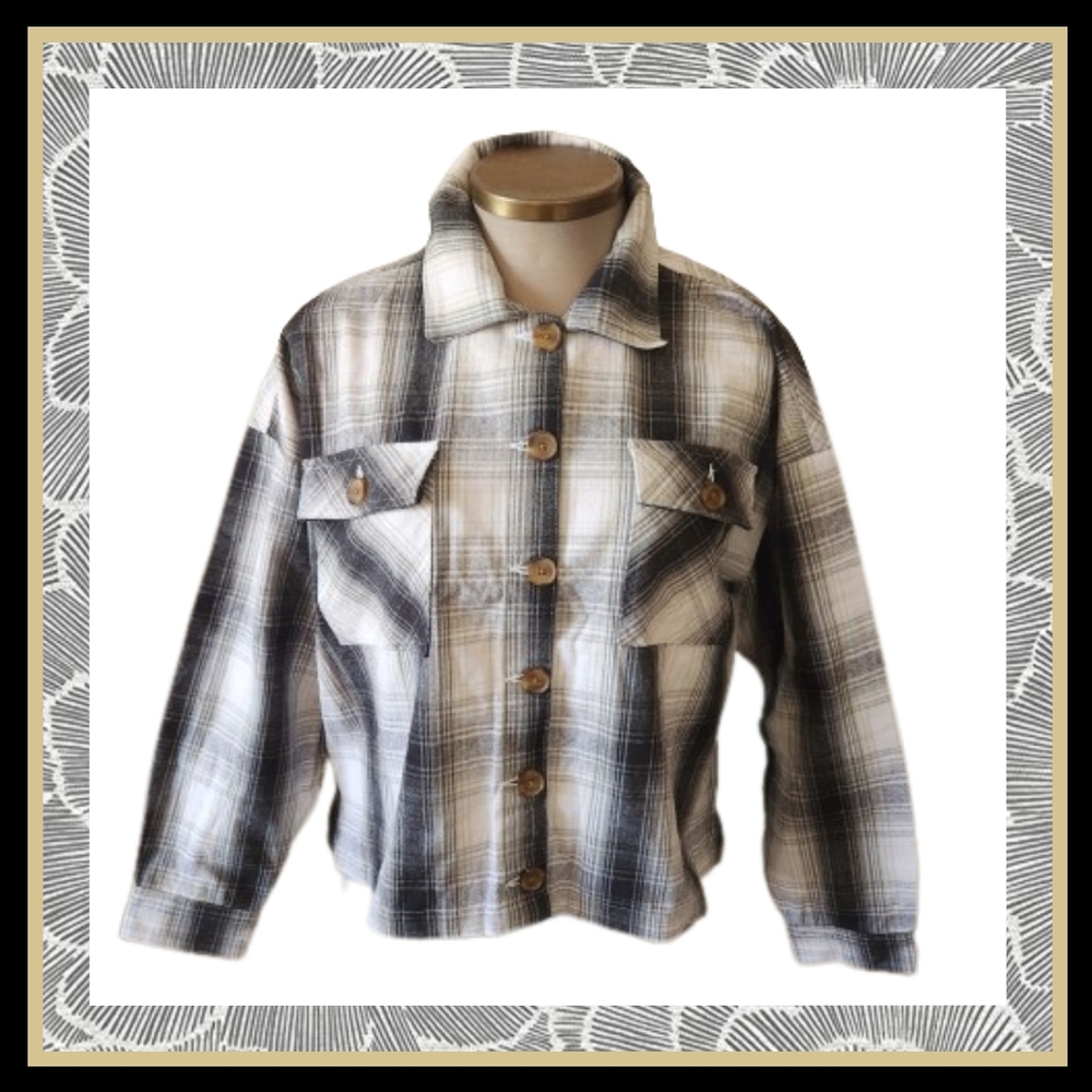 100% COTTON ☆ PLAID FLANNEL ☆ SHACKET ☆ 2x ☆ NWT